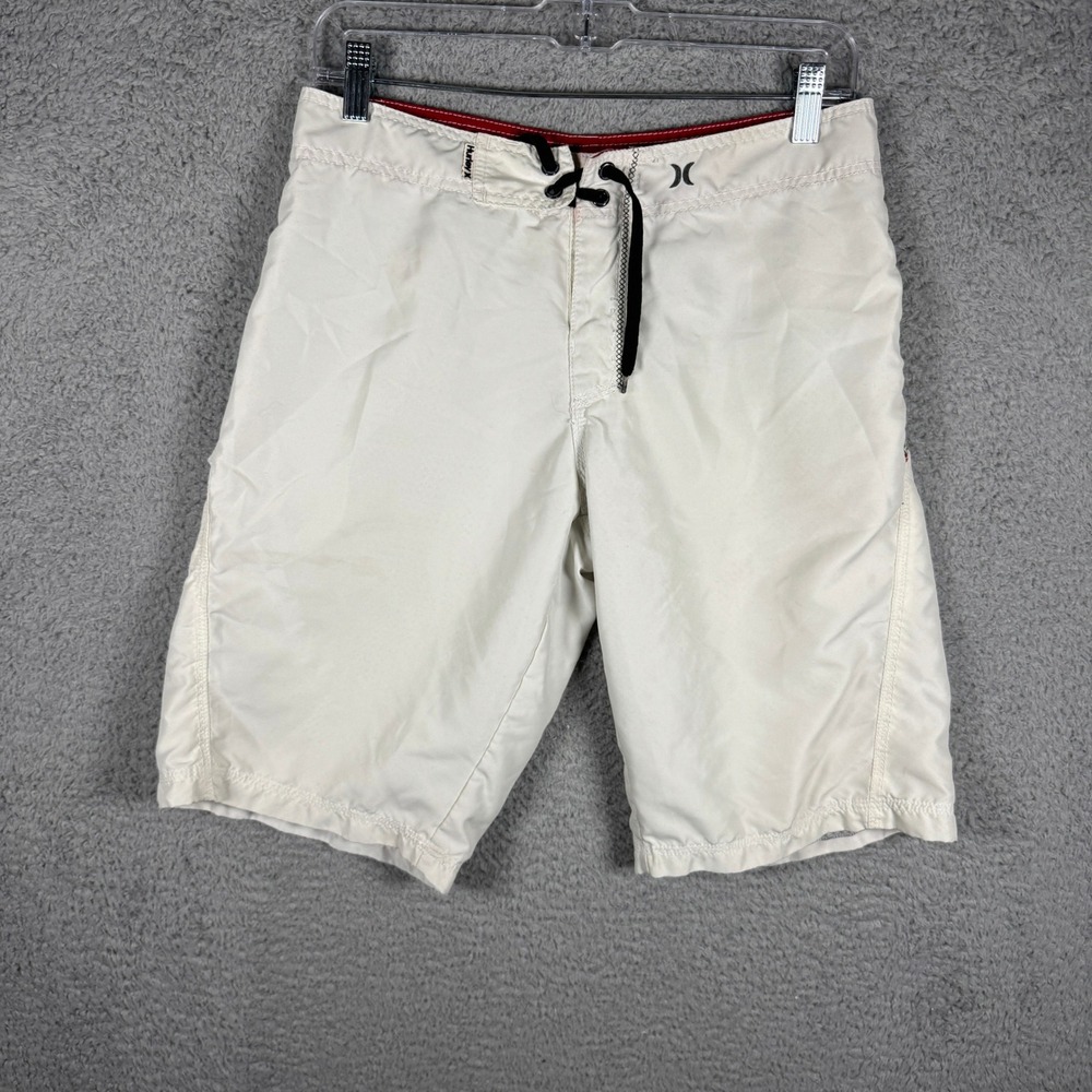 Y2K Hurley Mens White Rasta Stripe Board Shorts Swim Trunks Size 30 Surf 2000s